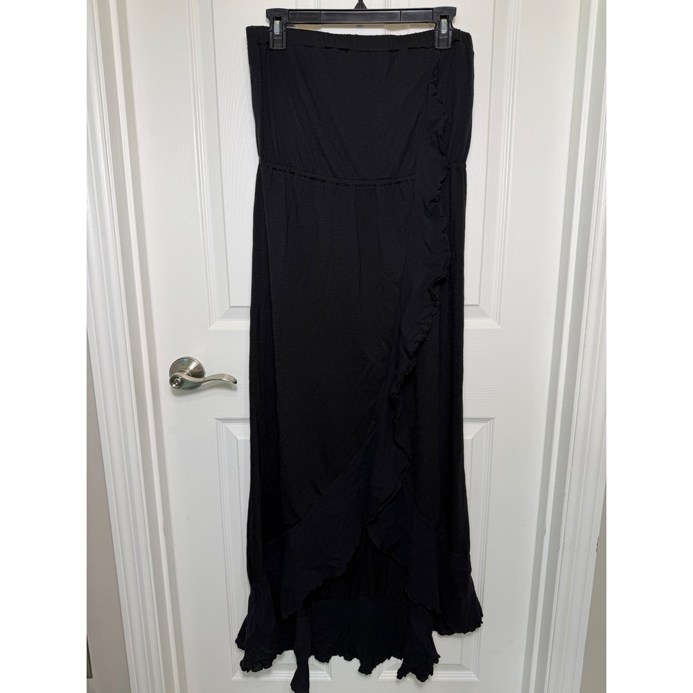 Mudd Y2K Strapless Maxi Dress Womens‎ Medium Black High Low Ruffle Jersey Knit